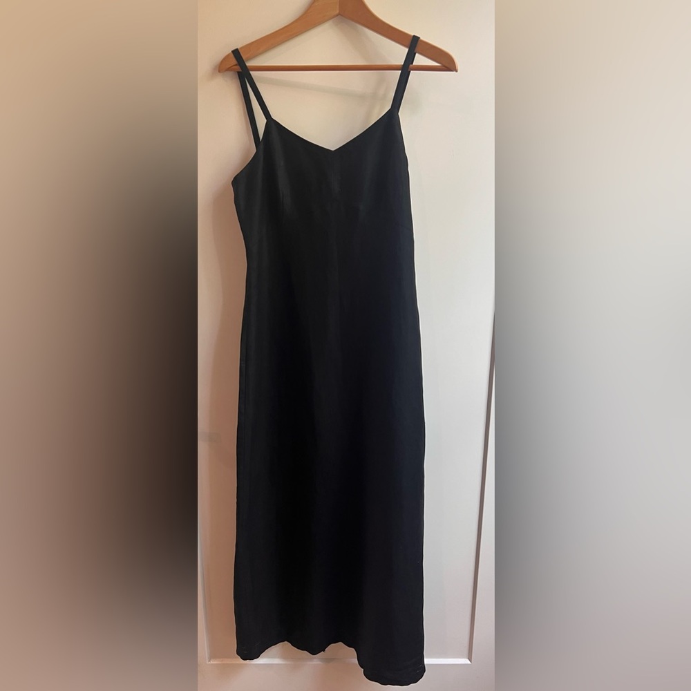 Black Maxi linen Dress with Spaghetti Straps